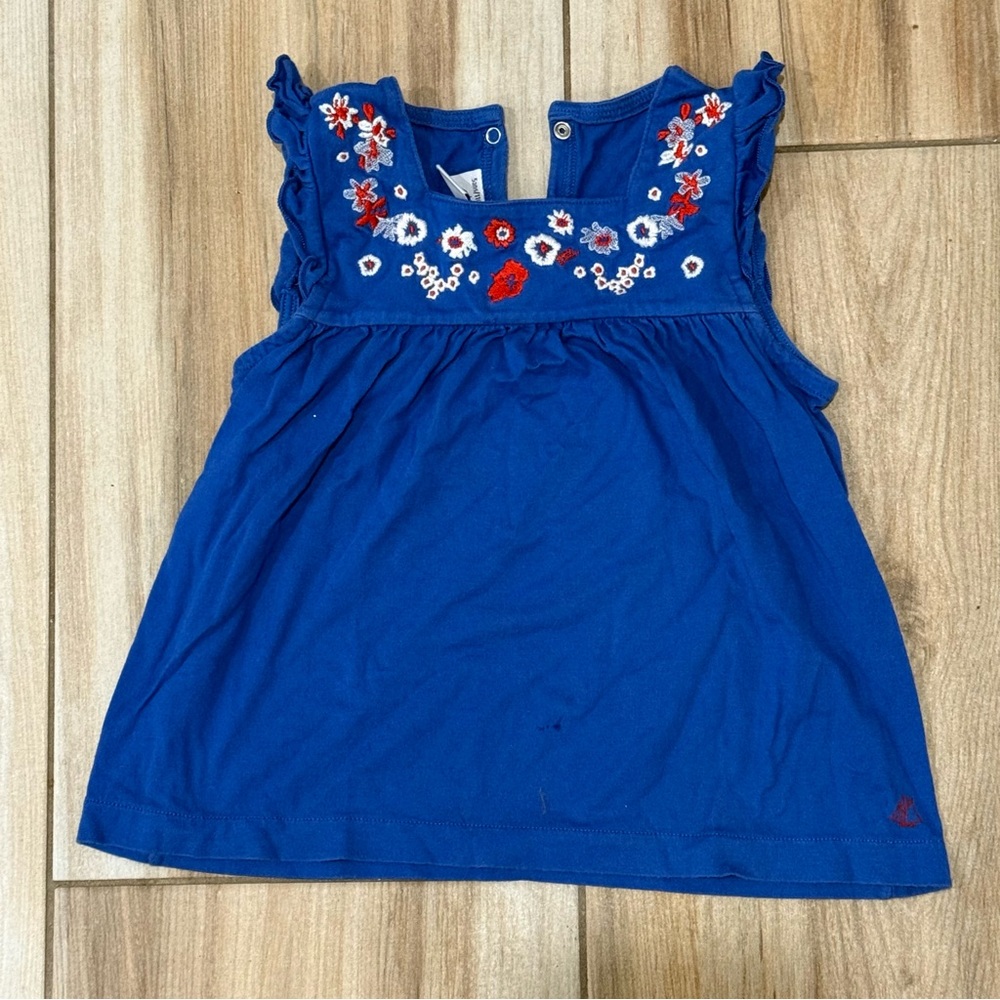 Petit Bateau Blue Embroidered Kids Dress